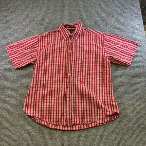 Savane Mens Large Red Plaid Short Sleeve Button Down Shirt Easy Care Cotton